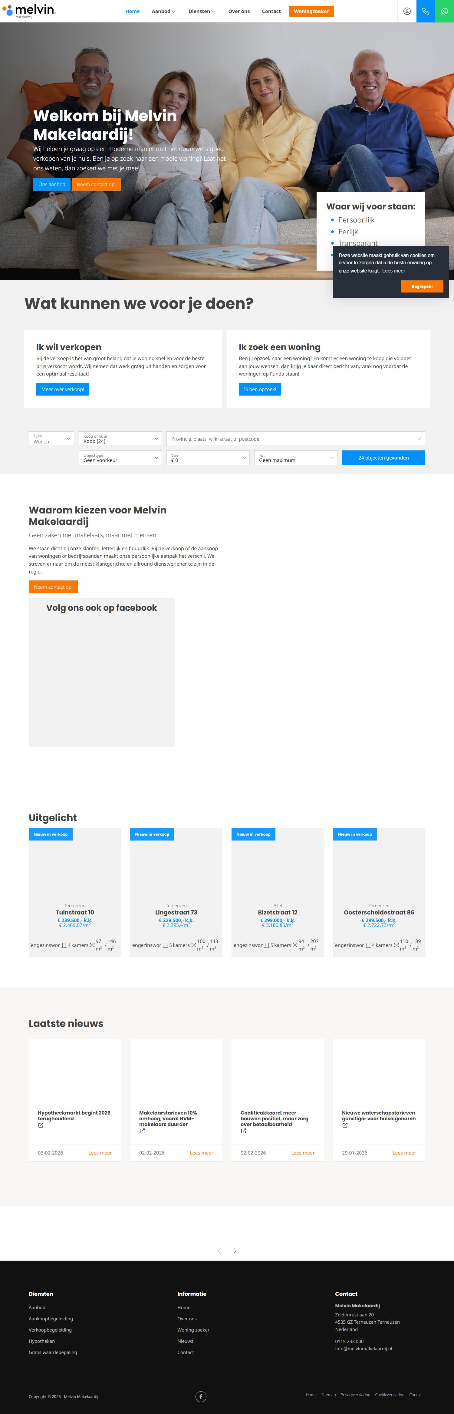 Screenshot of the website of www.melvinmakelaardij.nl