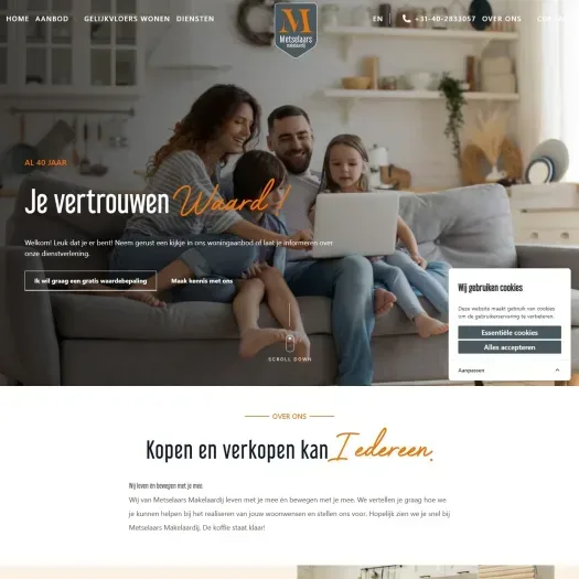 Screenshot van de website van www.metselaarsmakelaardij.nl
