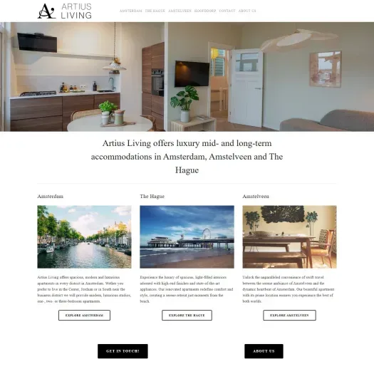 Screenshot van de website van artiusliving.com