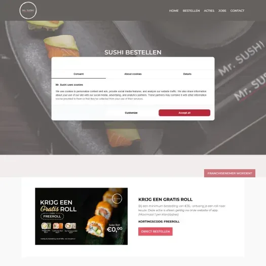 Screenshot of the website of mrsushi.nl