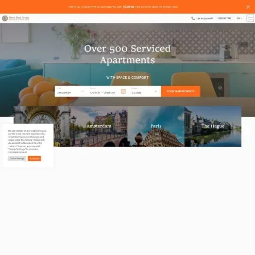 Screenshot van de website van shortstaygroup.com