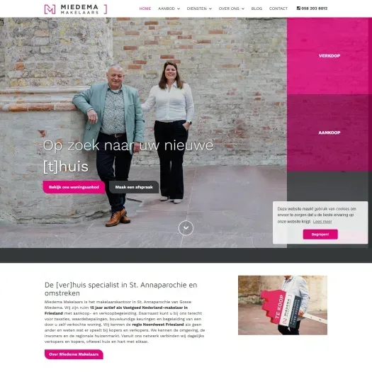 Screenshot of the website of www.miedemamakelaars.nl