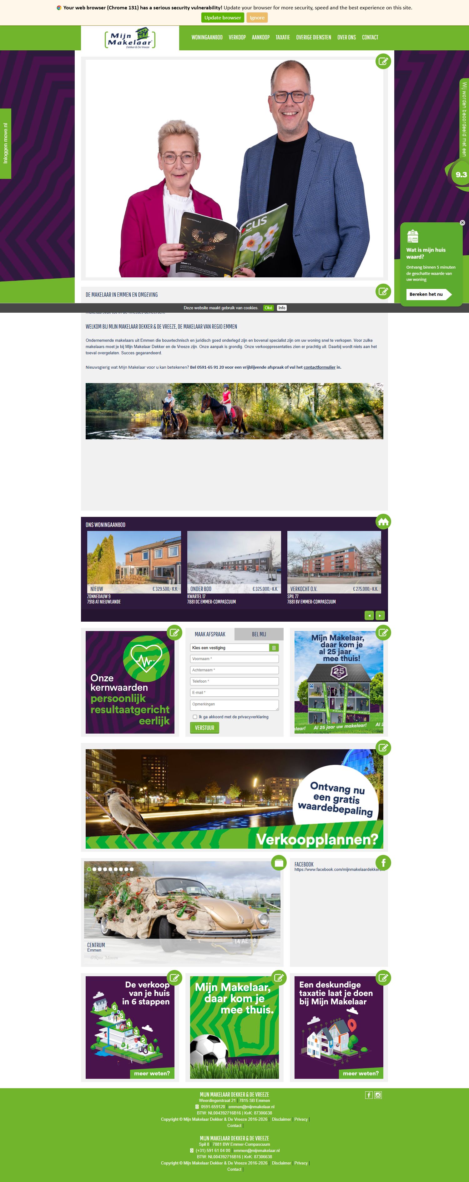 Screenshot of the website of www.mijnmakelaardekkerendevreeze.nl