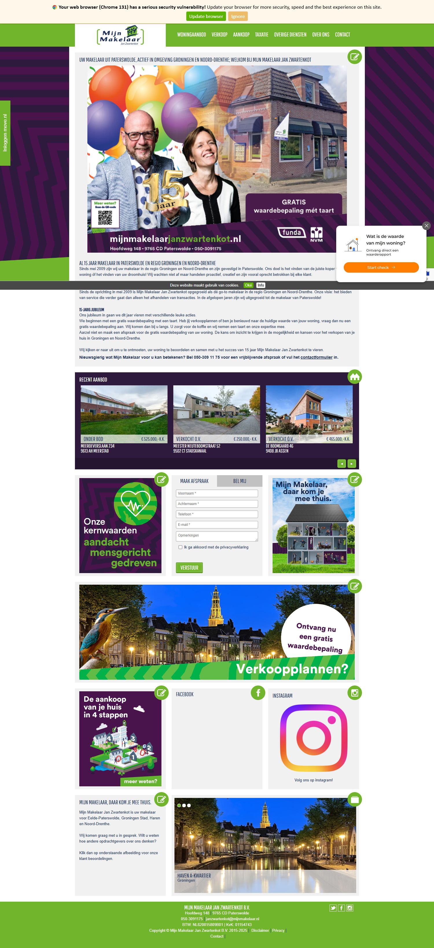 Screenshot of the website of www.mijnmakelaarjanzwartenkot.nl