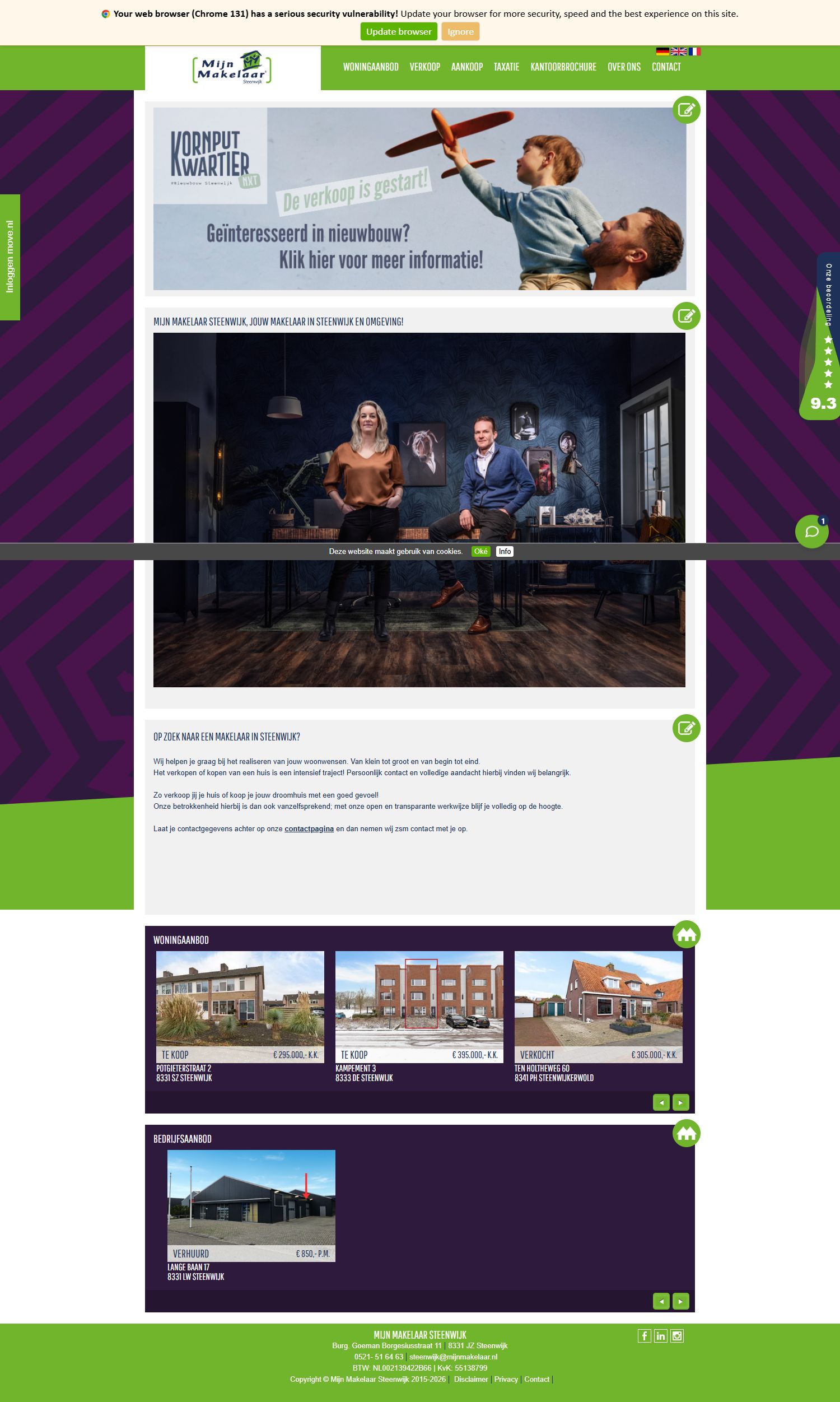 Screenshot der Website von www.mijnmakelaarsteenwijk.nl