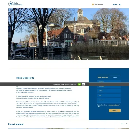 Screenshot van de website van www.milejamakelaardij.nl