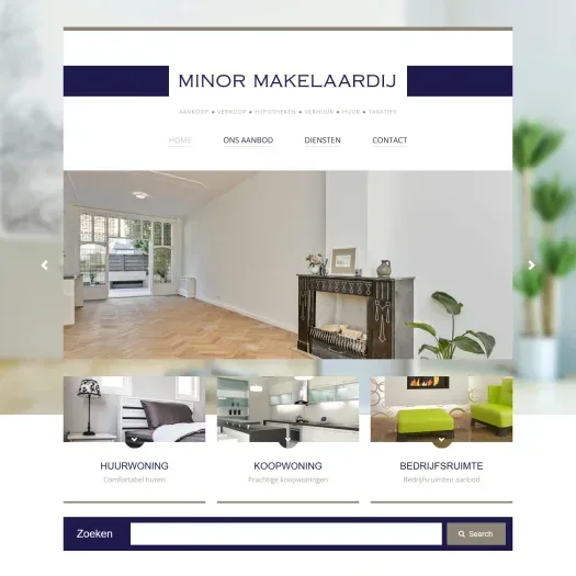 Screenshot of the website of www.minormakelaardij.nl