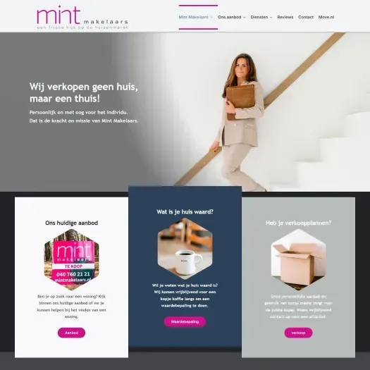 Screenshot van de website van www.mintmakelaars.nl