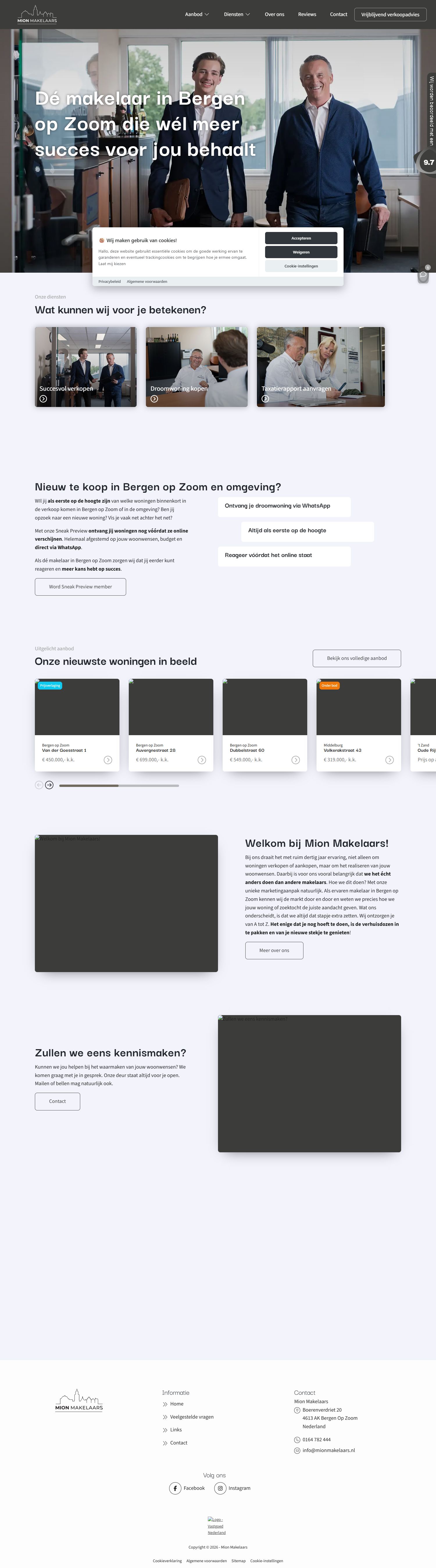 Screenshot van de website van www.mionmakelaars.nl