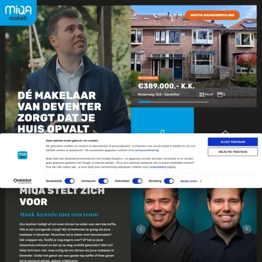 Screenshot van de website van www.miqa.nl