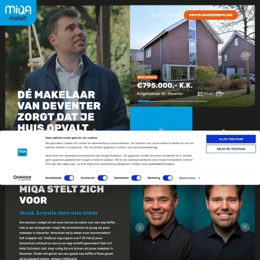 Screenshot van de website van www.miqa.nl