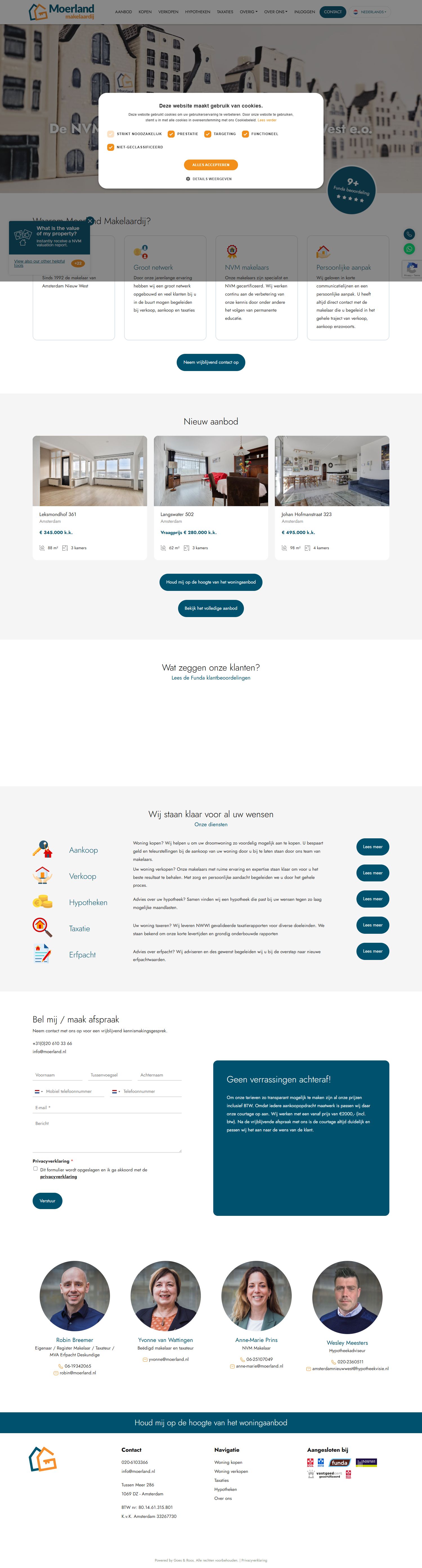 Screenshot van de website van www.moerland.nl