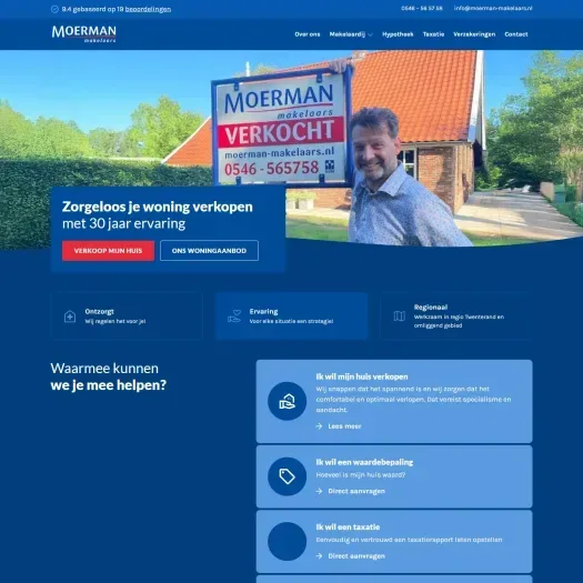 Screenshot van de website van www.moerman-makelaars.nl