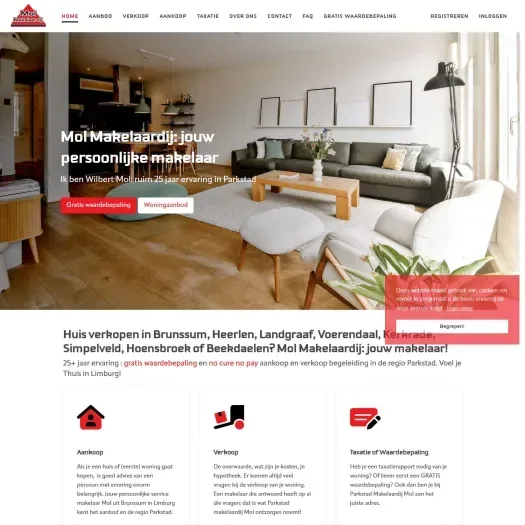 Screenshot van de website van www.molmakelaardij.com