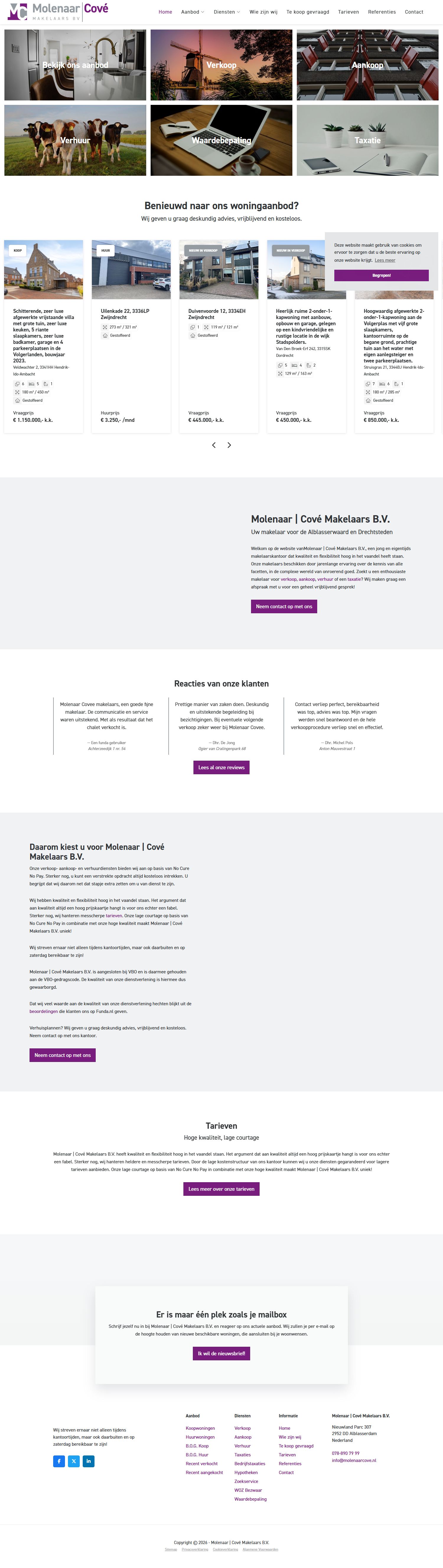 Screenshot der Website von www.molenaarcove.nl