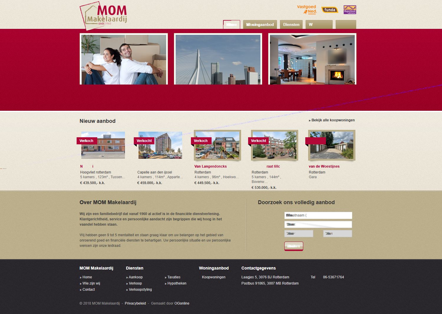 Screenshot der Website von www.mom-makelaardij.nl