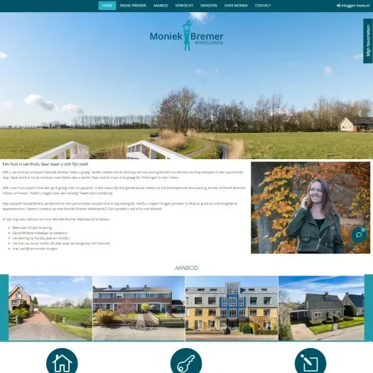 Screenshot van de website van www.moniekbremermakelaardij.nl