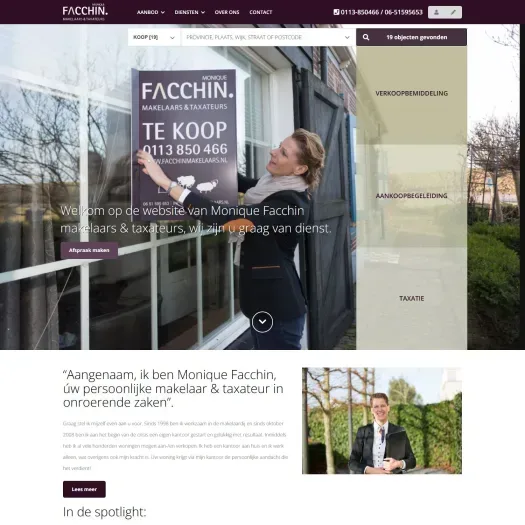 Screenshot van de website van www.facchinmakelaars.nl