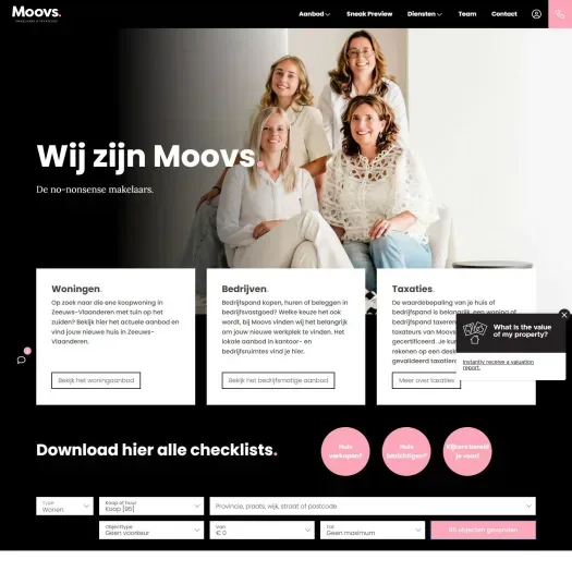 Screenshot van de website van www.moovsmakelaars.nl