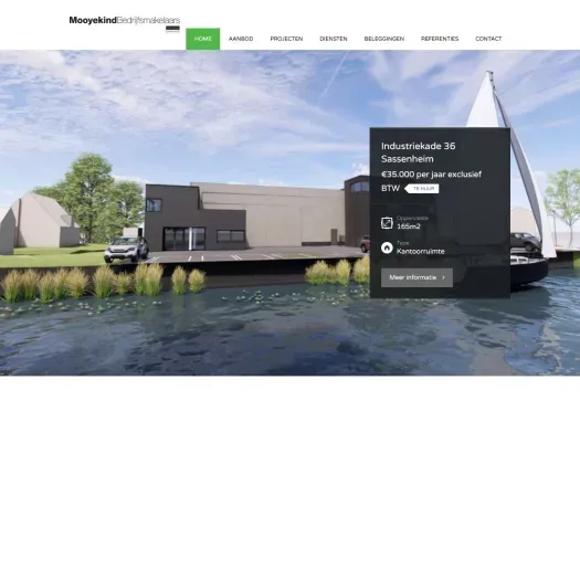 Screenshot van de website van www.mooyekindmakelaars.nl