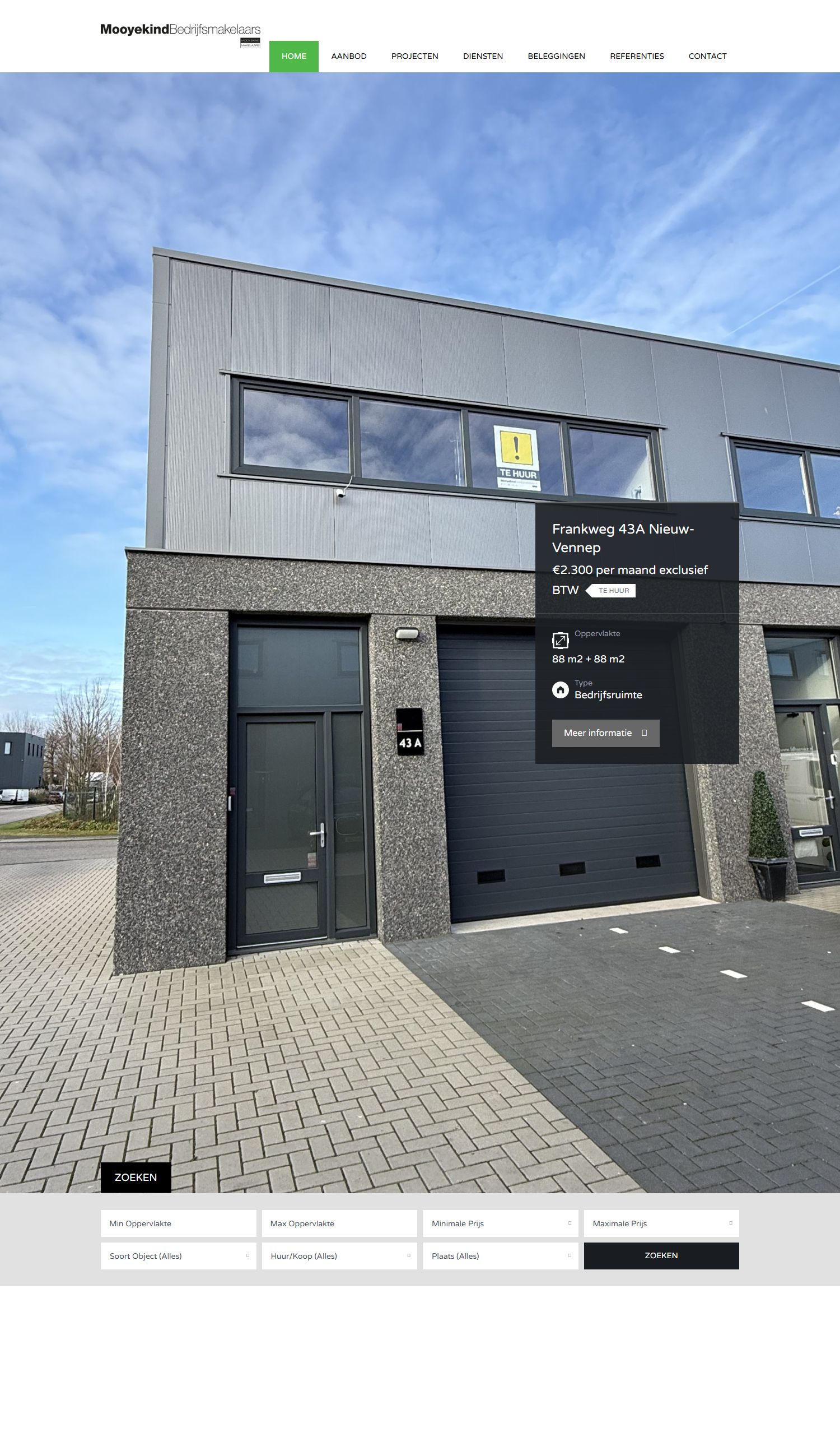 Screenshot of the website of www.mooyekindmakelaars.nl