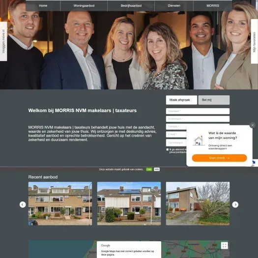 Screenshot van de website van www.morrismakelaardij.nl