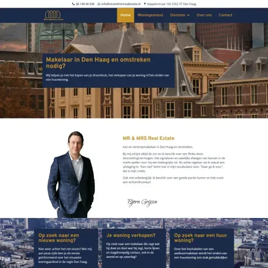 Screenshot van de website van www.mrandmrsrealestate.nl