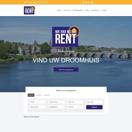 Screenshot van de website van www.mrandmsrent.nl