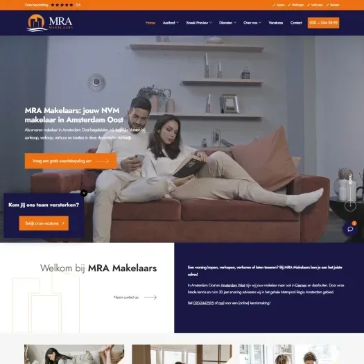 Screenshot van de website van www.mra-makelaars.nl