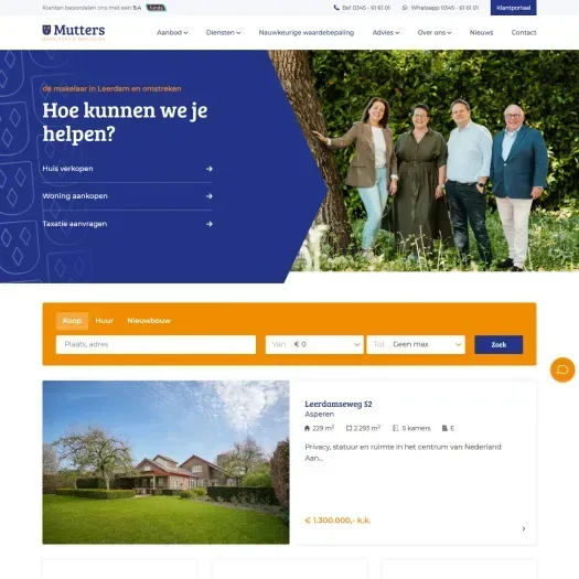 Screenshot of the website of www.muttersmakelaars.nl