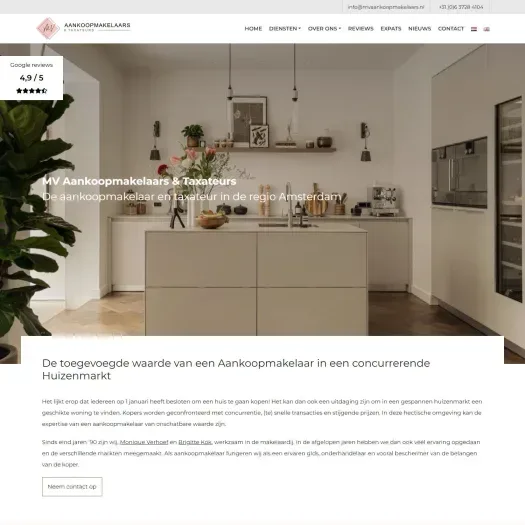 Screenshot of the website of www.mvaankoopmakelaarsamsterdam.nl