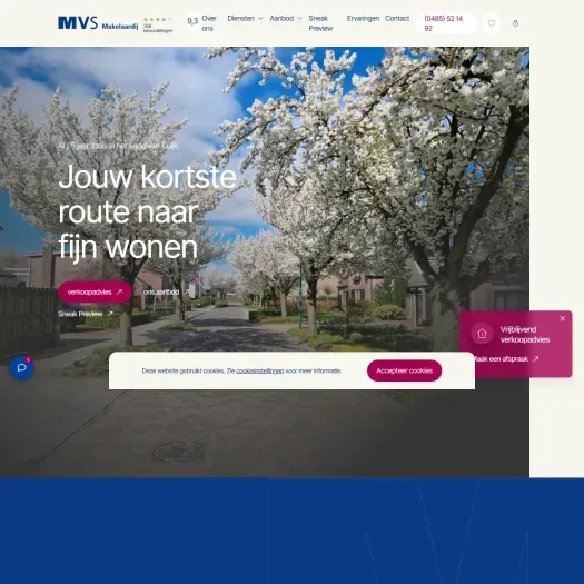 Screenshot van de website van www.mvsmakelaardij.nl