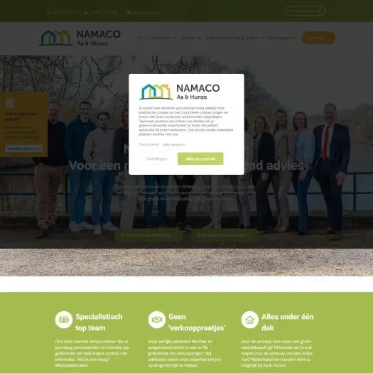Screenshot of the website of www.namaco-aahunze.nl