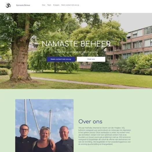 Screenshot van de website van namastebeheer.nl