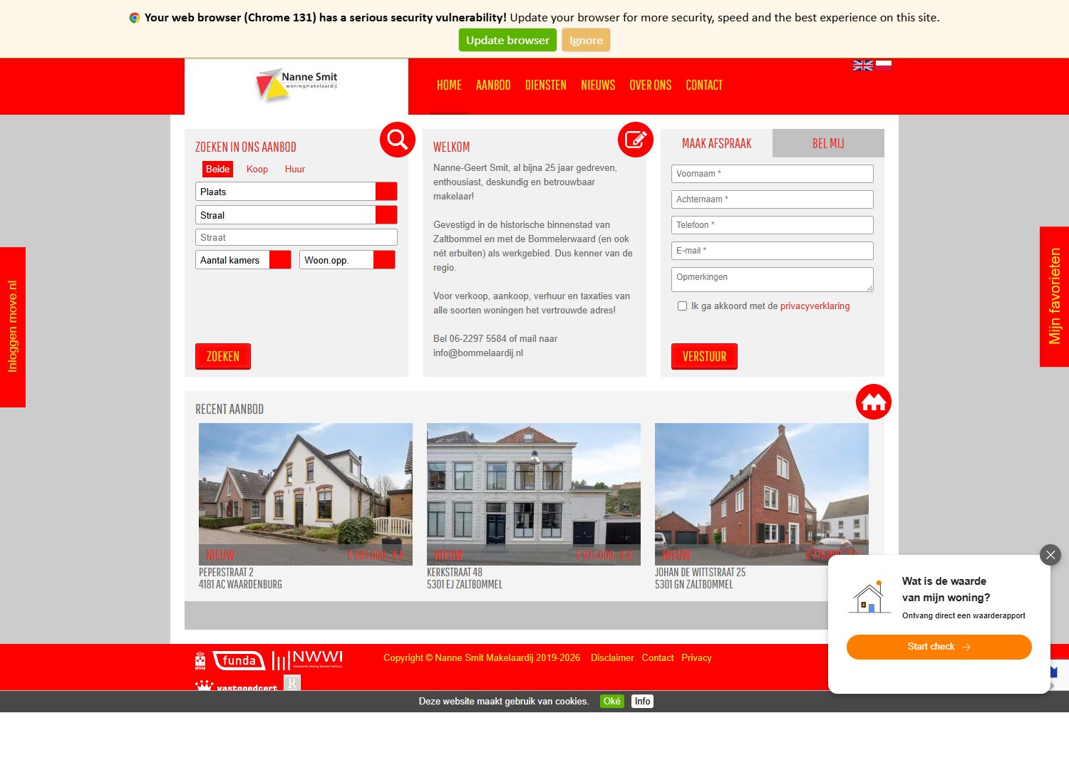 Screenshot of the website of nannesmitmakelaardij.nl