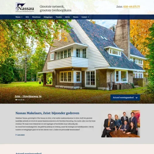 Screenshot van de website van www.nassau.nl