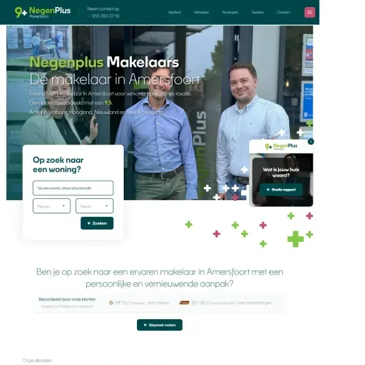 Screenshot der Website von www.negenplusmakelaars.nl