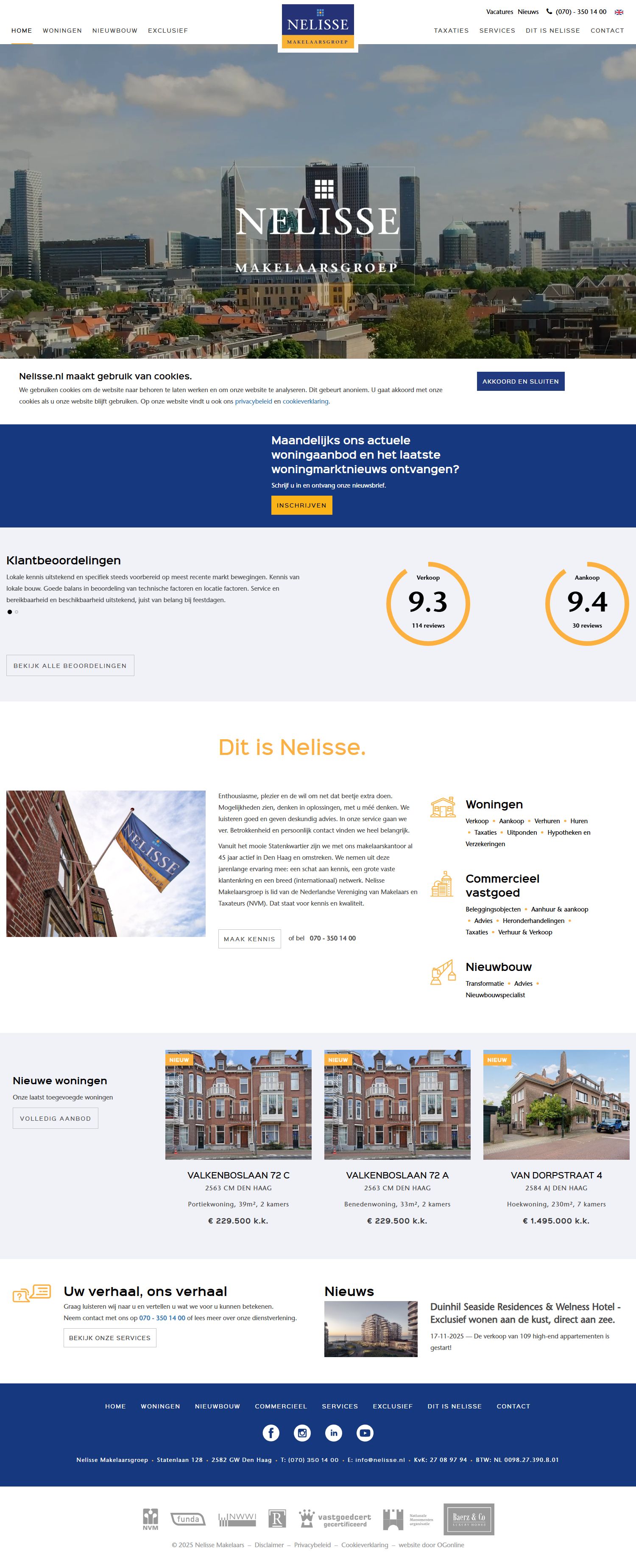 Screenshot van de website van www.nelisse.nl