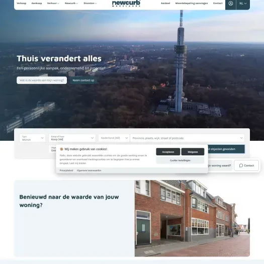 Screenshot van de website van newcurbmakelaars.nl