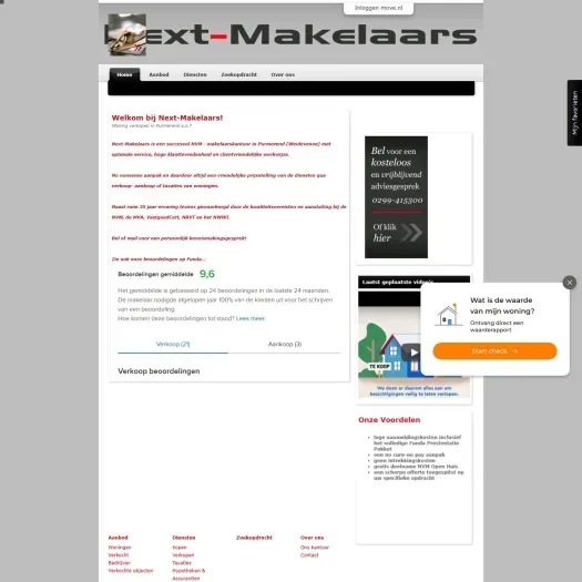 Screenshot of the website of www.next-makelaars.nl