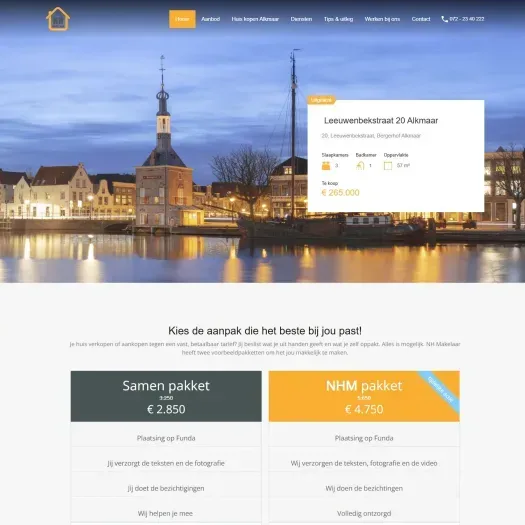 Screenshot van de website van www.nhmakelaar.nl