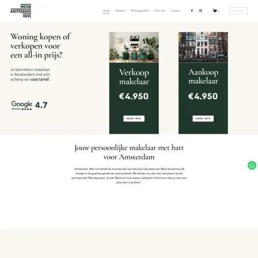 Screenshot van de website van www.nieuwamsterdamshuys.nl