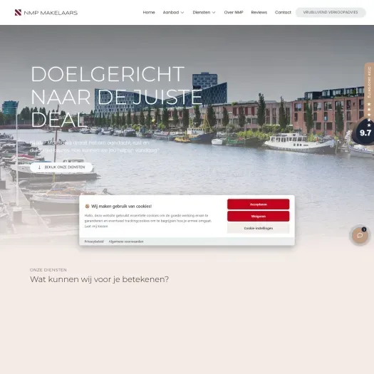 Screenshot van de website van nmpmakelaars.nl