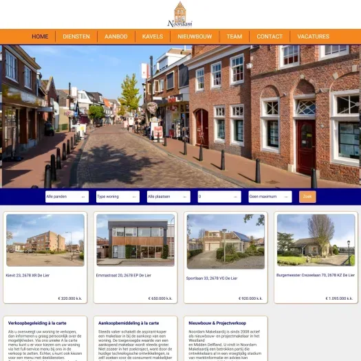 Screenshot van de website van www.noordam-makelaardij.nl