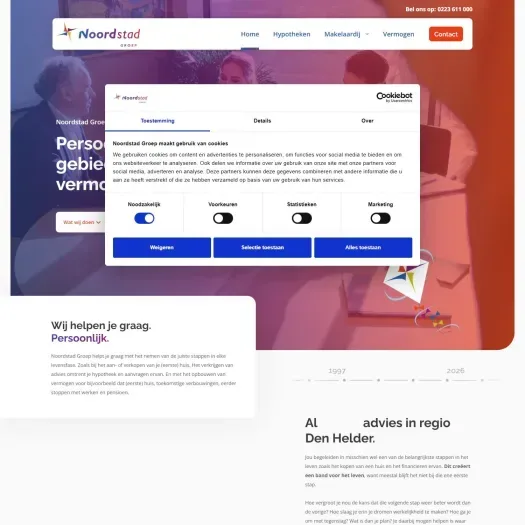Screenshot of the website of www.noordstadgroep.nl