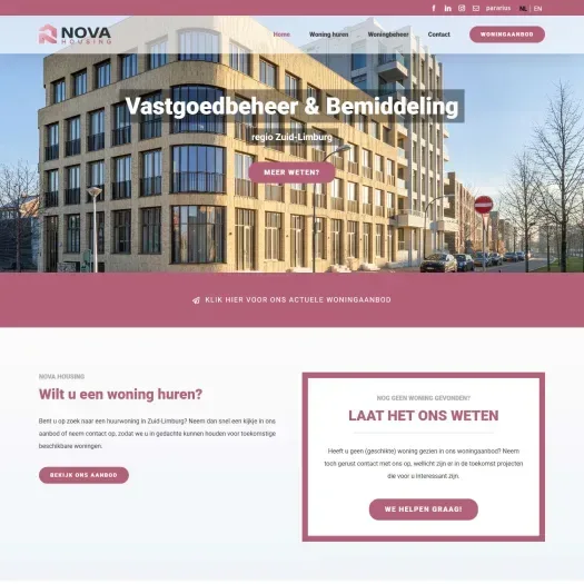 Screenshot van de website van www.novahousing.nl