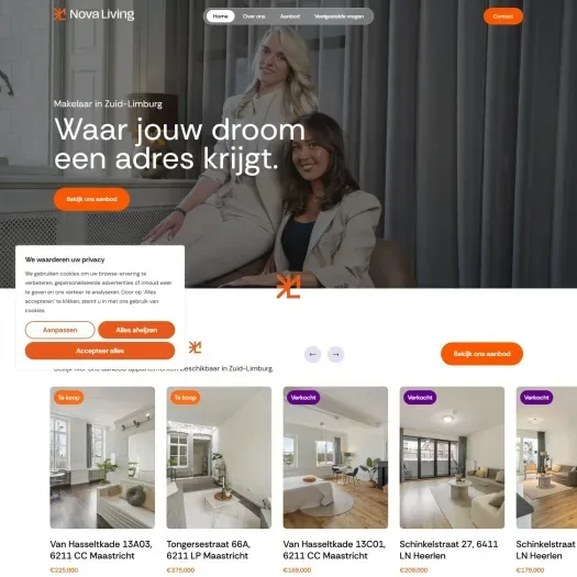 Screenshot van de website van www.nova-living.nl