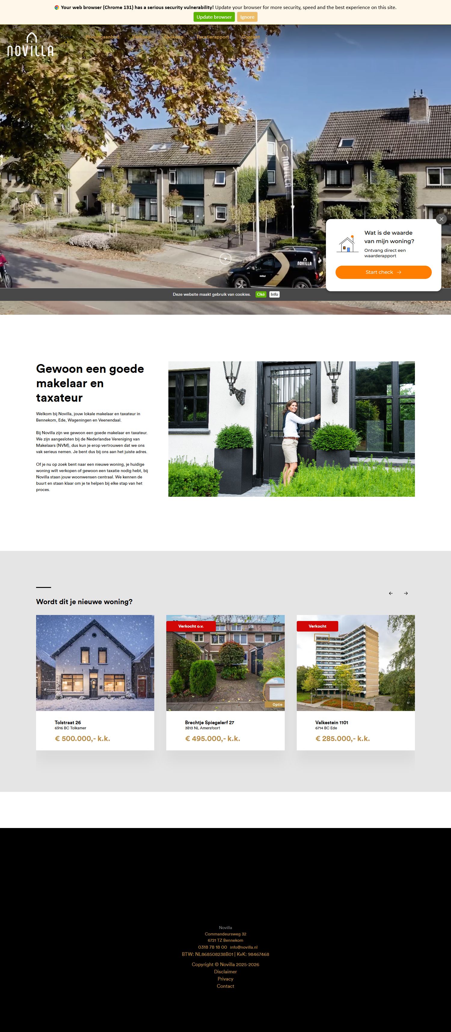 Screenshot of the website of www.novilla.nl