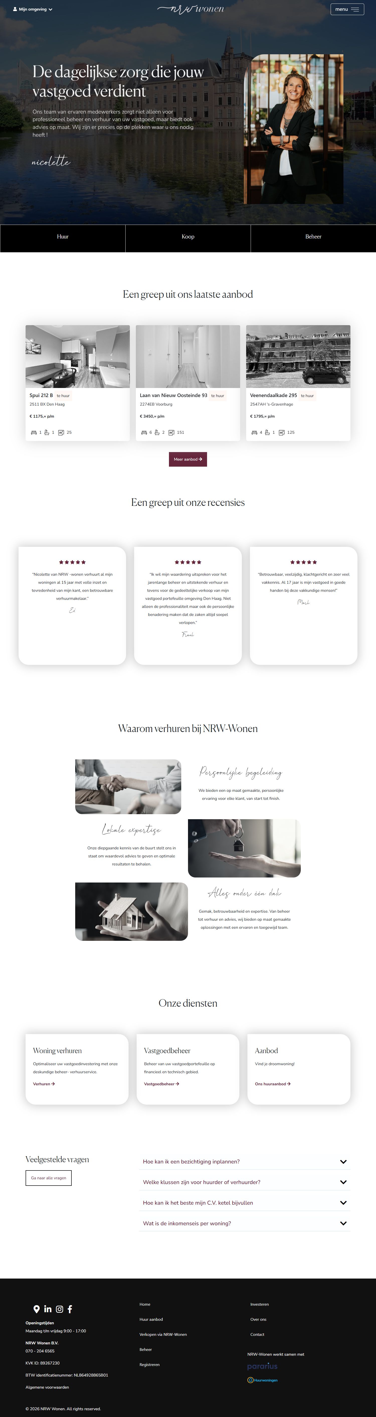 Screenshot of the website of nrw-wonen.nl