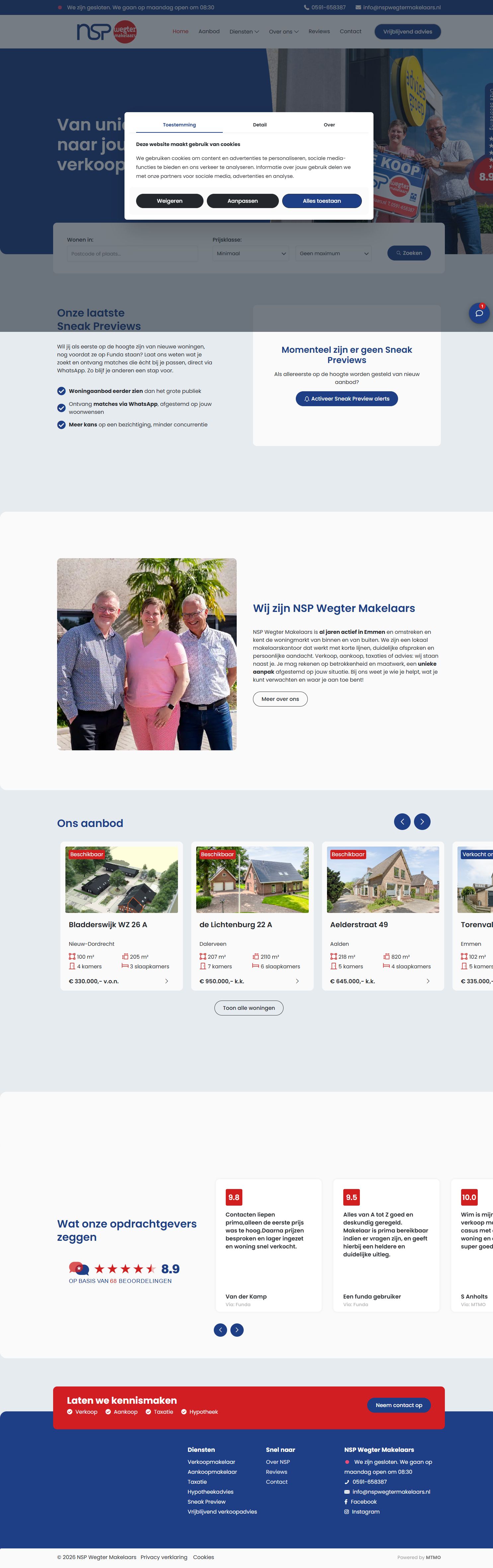 Screenshot of the website of www.nspwegtermakelaars.nl